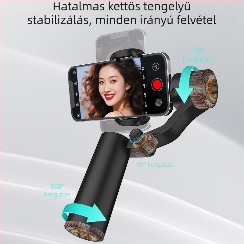 Két-tengelyes kézi gimball stabilizátor kinyíló selfie bottal, AI követés, Bluetooth, távirányító, ötvözet test