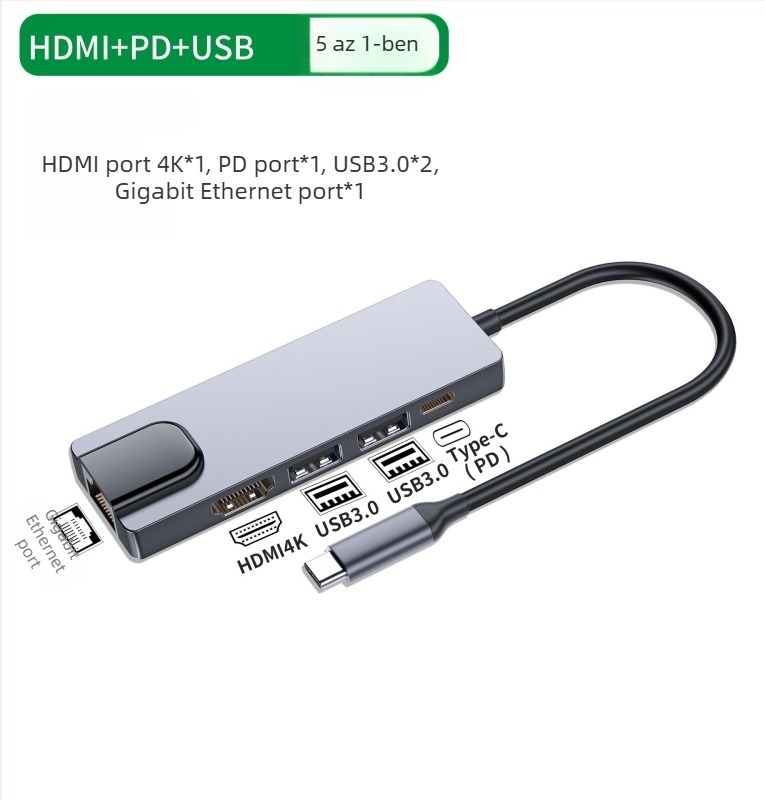 Öt egyben Type-C dokkoló – USB-C interfész, 5 Gbps, tápellátás nélkül