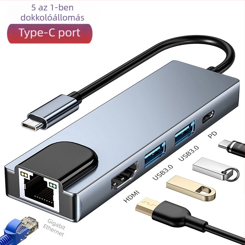Öt egyben Type-C dokkoló – USB-C interfész, 5 Gbps, tápellátás nélkül