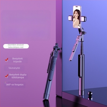 K30S Bluetooth Selfie Pálca Kézi Stabilizátorral és Padlóra Állvánnyal, Ötvözetből, Anti‑Remegés, Töltő Fény