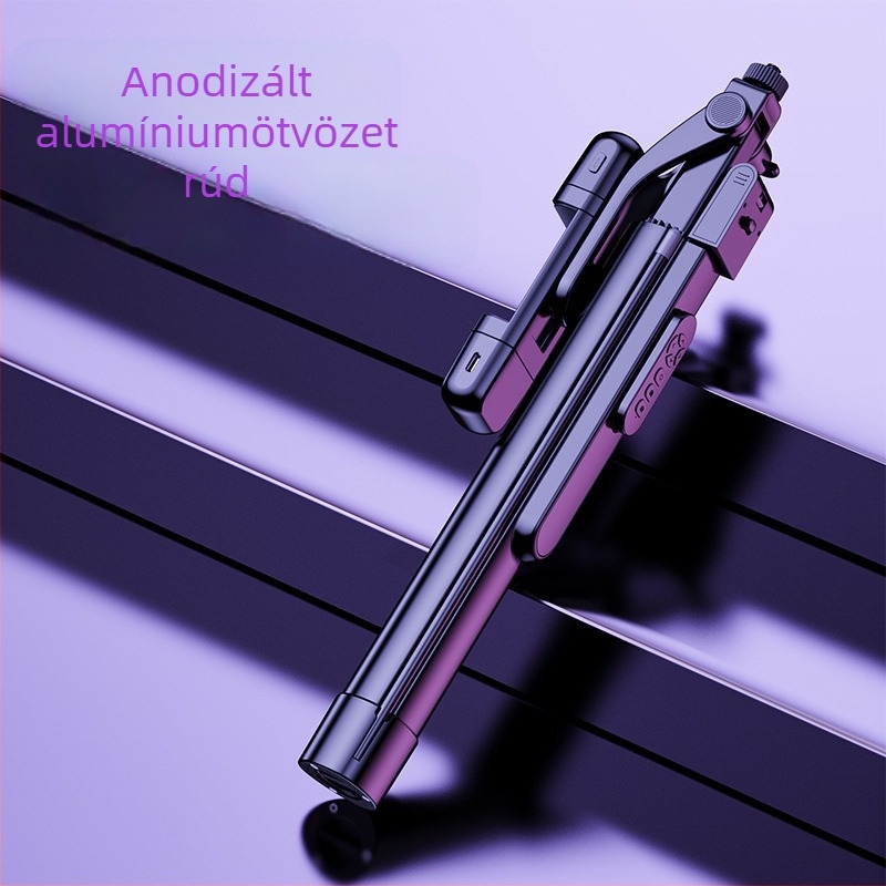 K30S Bluetooth Selfie Pálca Kézi Stabilizátorral és Padlóra Állvánnyal, Ötvözetből, Anti‑Remegés, Töltő Fény