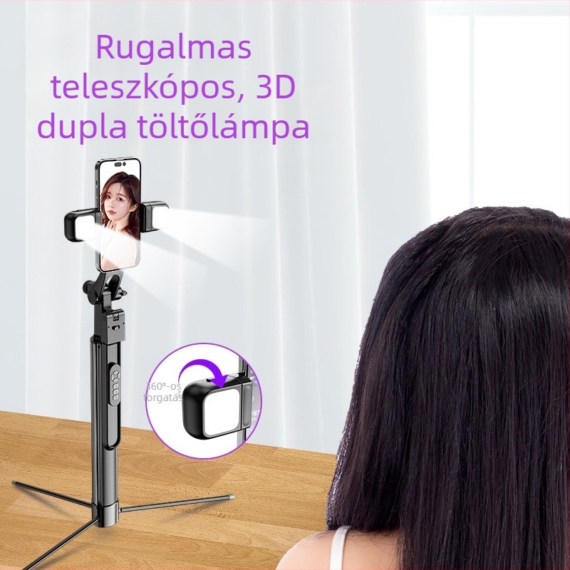 K30S Bluetooth Selfie Pálca Kézi Stabilizátorral és Padlóra Állvánnyal, Ötvözetből, Anti‑Remegés, Töltő Fény