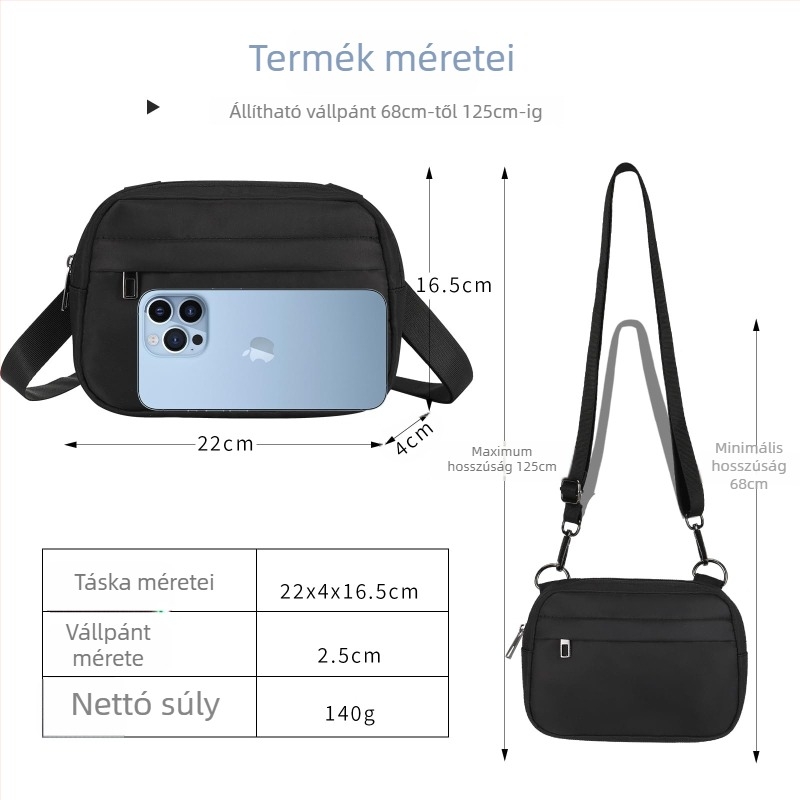 Lulu női crossbody és öv táska állítható, levehető vállpánttal, vízálló poliészter, zárókapcsolat cipzárral, belső zseb a telefonhoz és ID-hoz, mindennapi stílus logóval