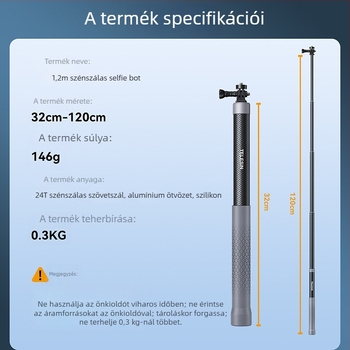 Telesin karbon szálas selfie bot GP-MNP-002 univerzális akciókamera-hoz (Csomag: 1× selfie bot)