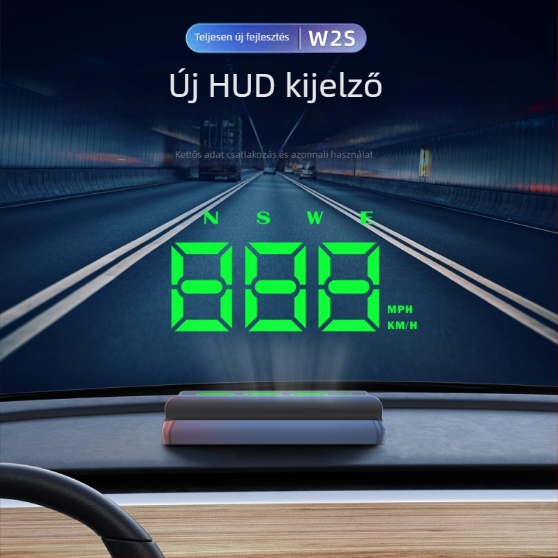 Autó HUD kijelző – modell W2s-green, USB tápegység, 100 g, univerzális minden modellhez