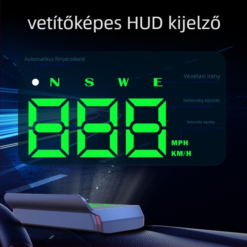 Autó HUD kijelző – modell W2s-green, USB tápegység, 100 g, univerzális minden modellhez