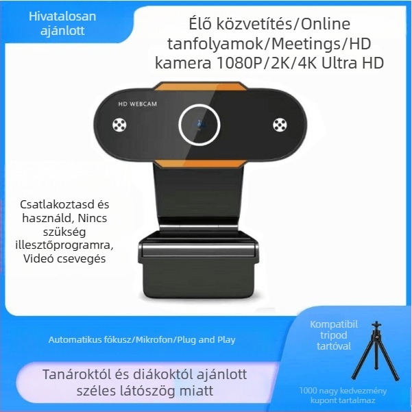Okos PTZ kamera asztali számítógéphez, 4K felbontás, USB 2.0 interfész, 0,8 MP érzékelő, illesztőprogram-mentes, plug-and-play