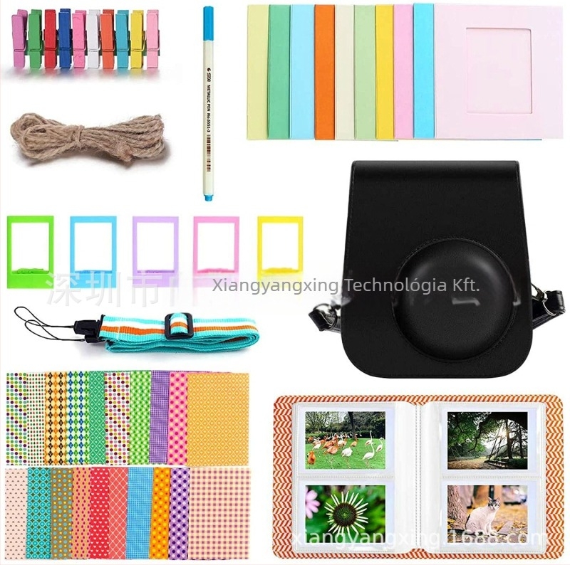 Instax Mini 12/11/9 kiegészítő készlet – 8-in-1, kamera táska, vállpánt, fotóalbum és fotókeret (PU anyagból, kiadva 2020)