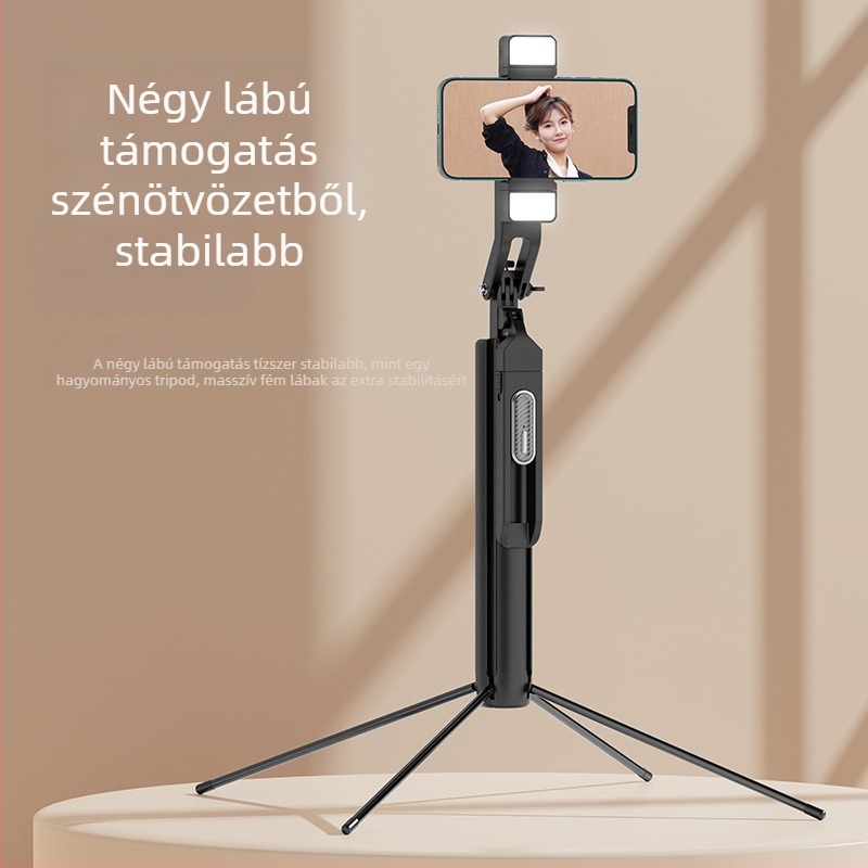 P530 fém selfie pálca háromlábú állvánnyal, Bluetooth távirányítóval, stabilizátorral és világítással