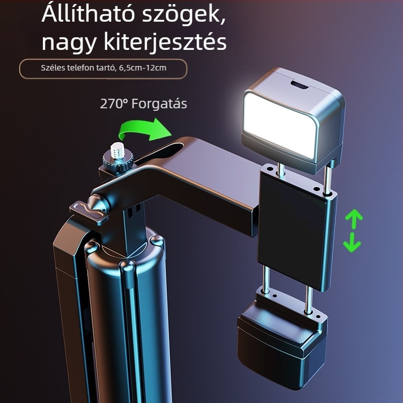 P530 fém selfie pálca háromlábú állvánnyal, Bluetooth távirányítóval, stabilizátorral és világítással