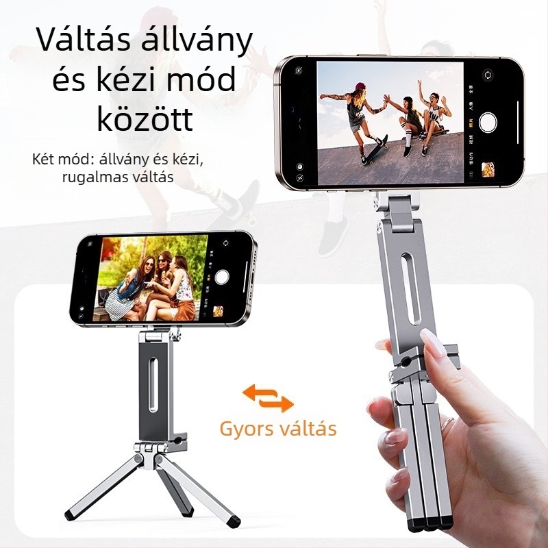 Alumíniumötvözetből készült mobiltelefon-tartó, összecsukható asztali trípód, utazáshoz és élő közvetítéshez