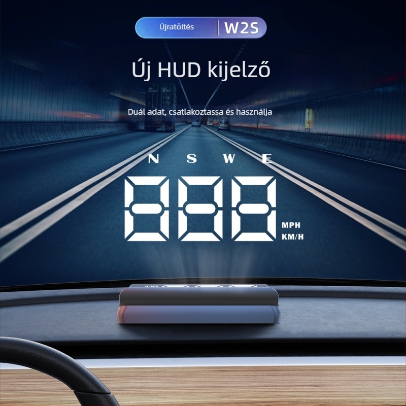 W2s HUD Head-Up Kijelző autóhoz — USB táplálás, univerzális kompatibilitás, 152 g, Beidou GPS iránytű