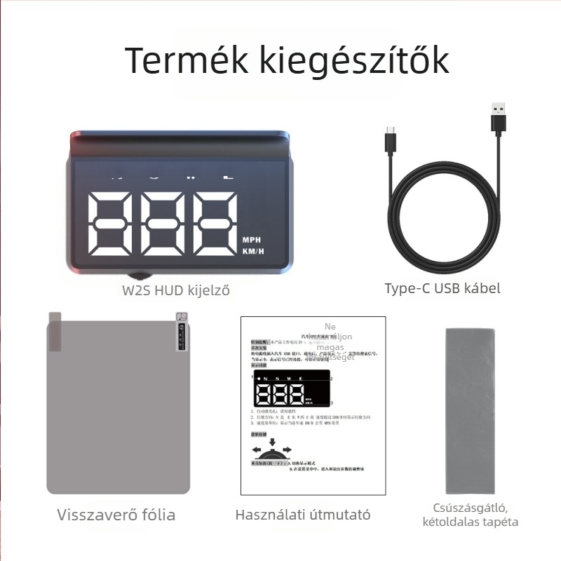 W2s HUD Head-Up Kijelző autóhoz — USB táplálás, univerzális kompatibilitás, 152 g, Beidou GPS iránytű