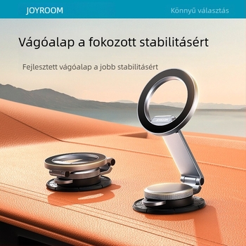 Autótelefon-tartó mágneses szívóval és öntapadós alapzattal, fém összecsukható dizájn, stabil a műszerfalon