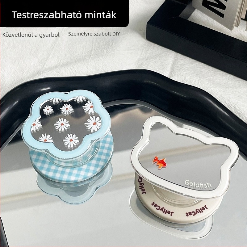VKI Friss virágos IG-stílus szabálytalan tükör a smink javításához, testre szabható mágneses légzsákos telefon-tartó asztalra, sokoldalú a sorozatok nézéséhez