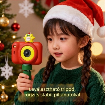 Gyermekek digitális kamera A6: 1–5 MP szenzor, memóriakártya-támogatás, 3–5 órás üzemidő, játék mód, fotó matricák és videófelvétel