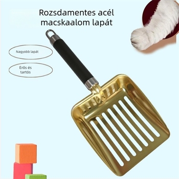 Nagy méretű rozsdamentes acél macskaalom-lapát bentonitos macskaalomhoz
