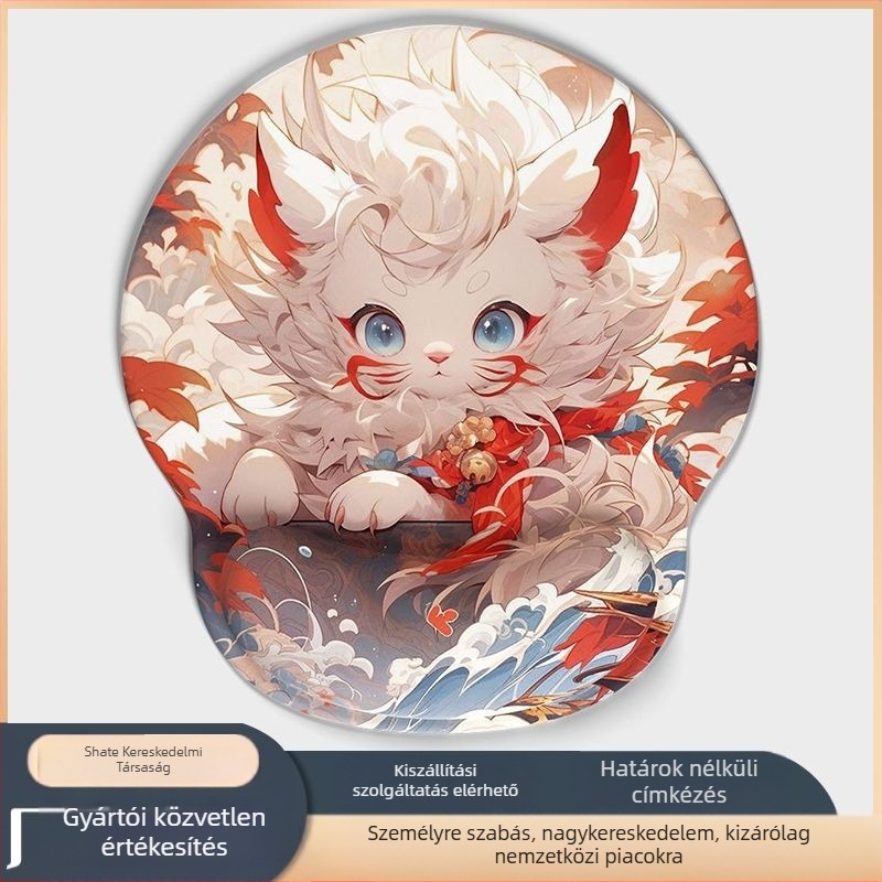 Kis egérpad csuklótámasz – anime macska dizájn, gumi, hőtranszfer nyomtatás, OEM testreszabás