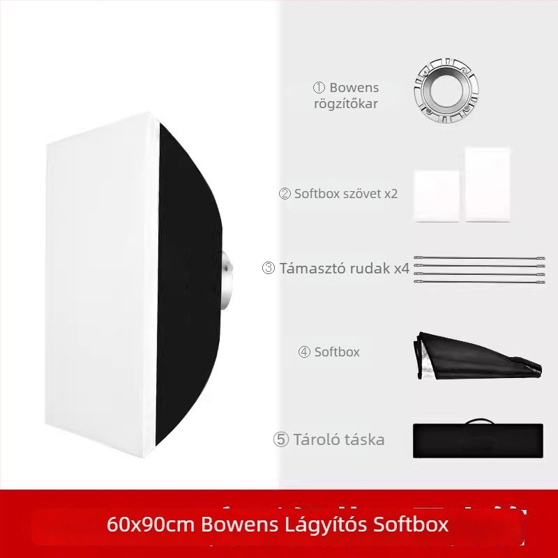 Softbox fénykészülék Baorong bajonettes csatlakozással; alumínium ötvözet váz; maximális teher 2-5 kg; súly 1,2 kg