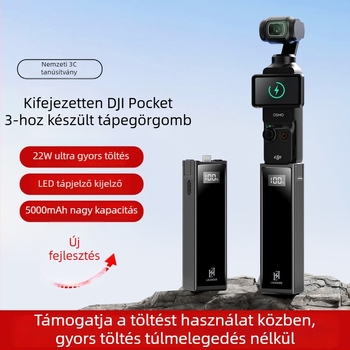 DJI Pocket 3 Akkumulátor Fogó, 5000mAh, 22W Gyors Töltés, 3C Tanúsított
