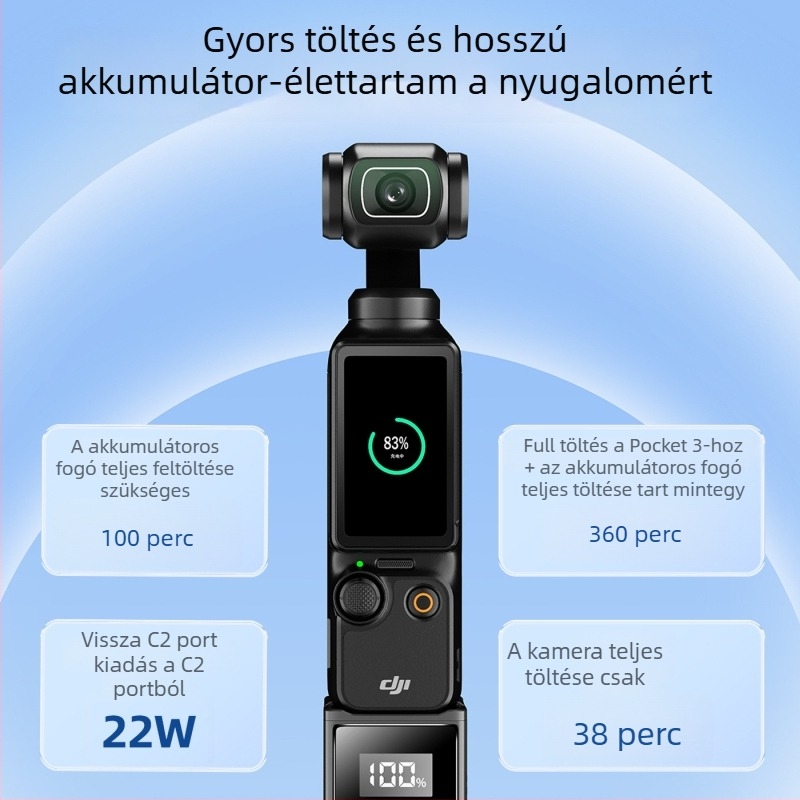 DJI Pocket 3 Akkumulátor Fogó, 5000mAh, 22W Gyors Töltés, 3C Tanúsított
