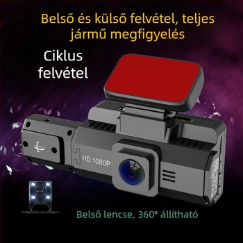 Első autóba szerelhető dash kamera 1080p, infravörös éjjellátás, 170° széles látószög, kettős felvétel, WiFi