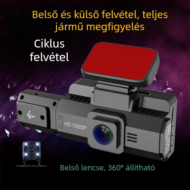 Első autóba szerelhető dash kamera 1080p, infravörös éjjellátás, 170° széles látószög, kettős felvétel, WiFi