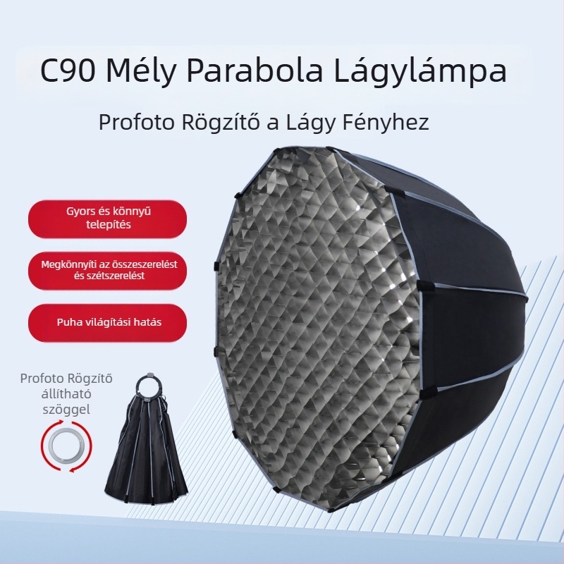 Softbox hálóval Godox világításhoz, mély parabolikus kialakítás, gyors csatlakozás, alumíniumötvözet kivitel, terhelhetőség 2–5 kg
