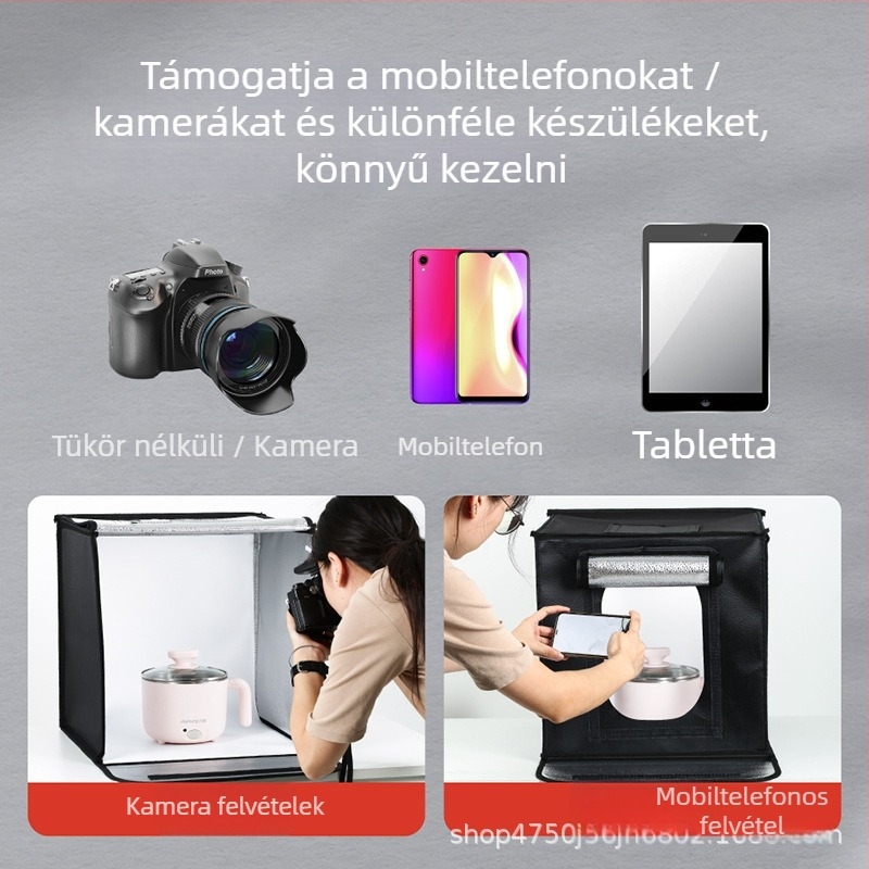 Kis LED fotóstúdió világító doboz puha anyaggal, 40/50/60/70 beállítások személyes fotózásra