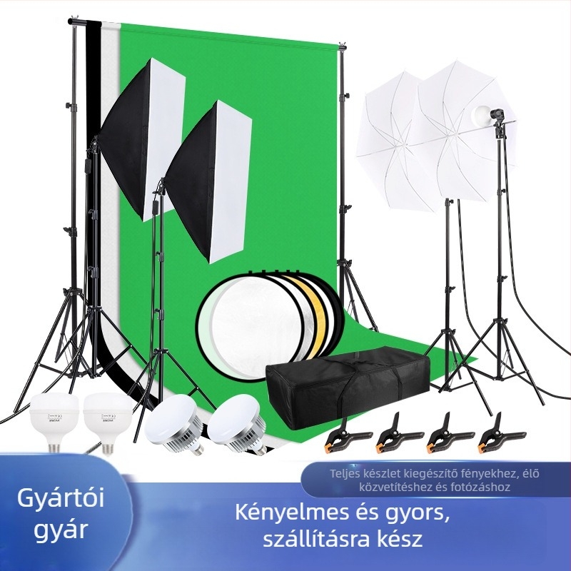 Photography soft light box set – Kalin professzionális fotókészlet – softbox, stúdiófolyamatos világítás, háttérkeret és ernyőlámpa; súly 8 kg