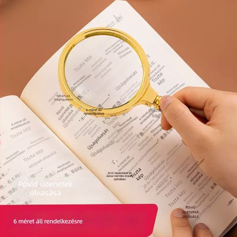 Kerek kézi nagyító, fa textúrájú felülettel, 100x nagyítás, HD olvasás, szemvédelem időseknek