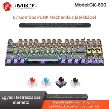Mechanikus billentyűzet GK-800, 87 gomb, USB-kábel, RGB háttérvilágítás, zöld/piros/tea tengelyű kapcsolók