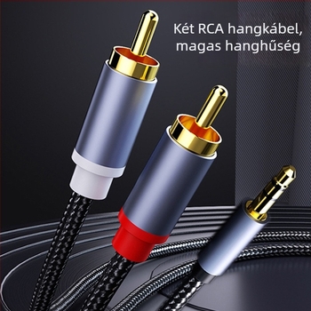Hangkábel 3,5mm-2RCA, aranyozott réz maggal, csupasz réz vezető, digitális eszközökhöz