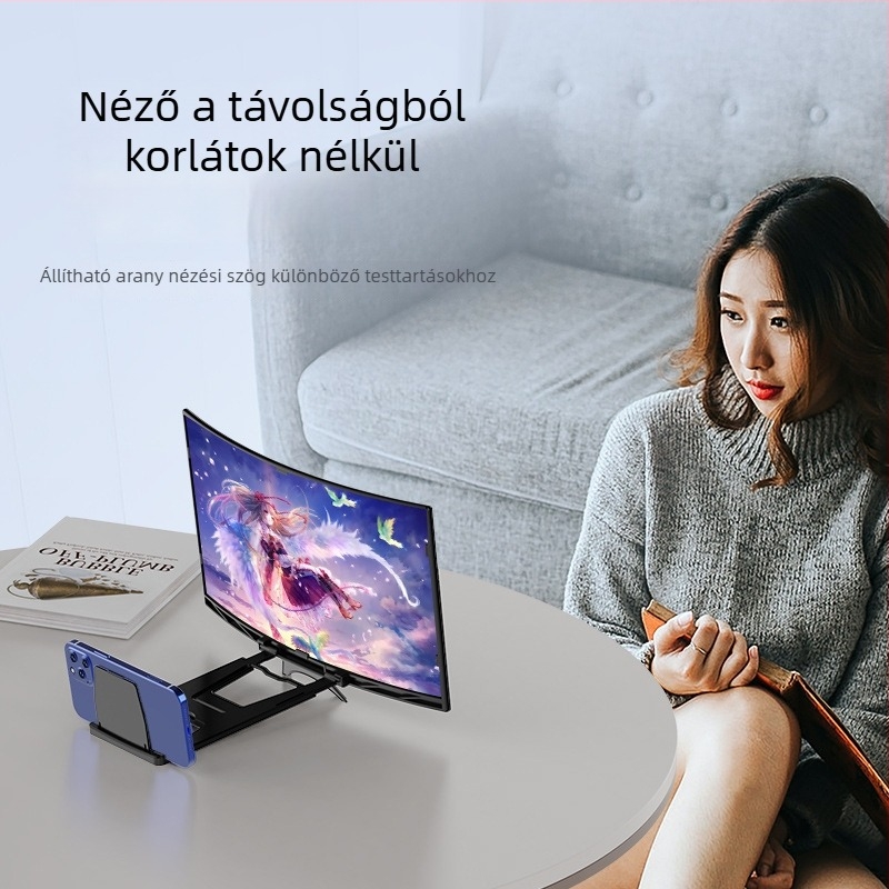 Lazy Man telefon tartó görbült kijelzős, 2-3x nagyítás, anyag ABS + akril lencse, vákuumos rögzítés, kompatibil a legtöbb telefonhoz