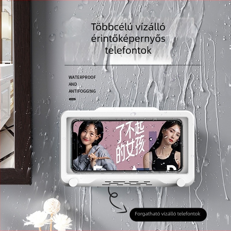 Fürdőszobai forgó telefontartó, vízálló, falra szerelhető, műanyag