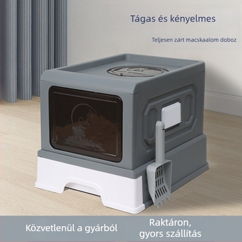 Összecsukható macskaalom-tál, nagy kapacitású, felső kijárat-dizájnnal, szagkezelés és fröccsenés elleni védelem