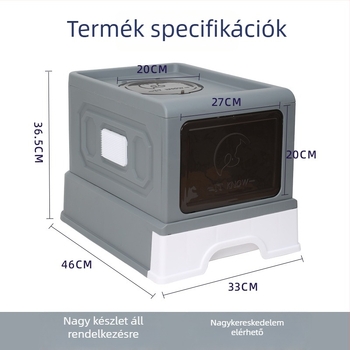 Összecsukható macskaalom-tál, nagy kapacitású, felső kijárat-dizájnnal, szagkezelés és fröccsenés elleni védelem