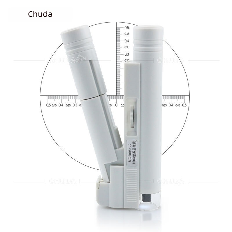 Chuda LED-es kézi nagyító, 10x nagyítás, modell 150x skála csővel, műanyag