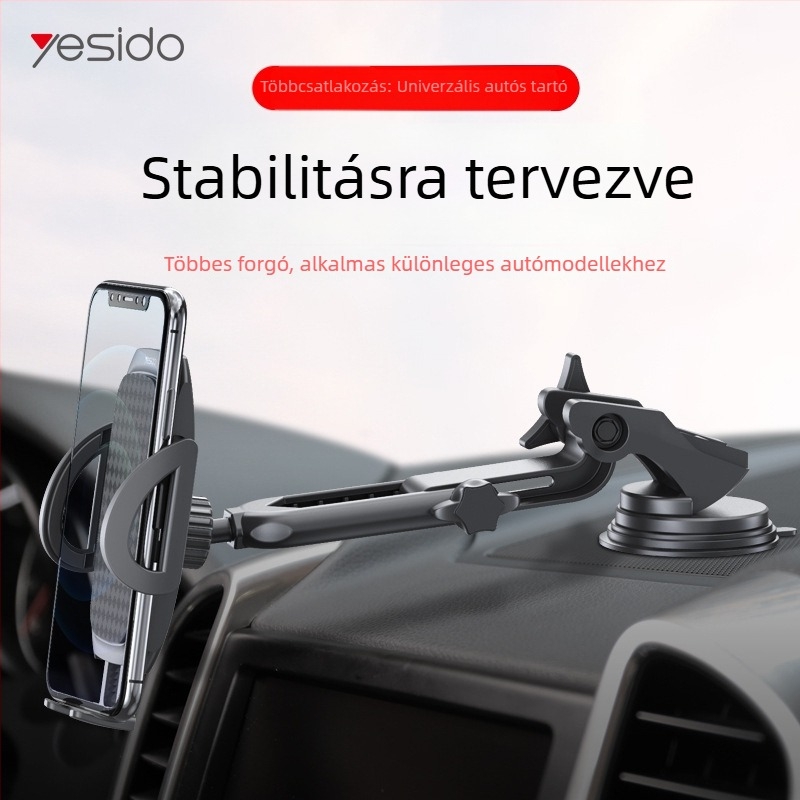 Yesido Lazy Man autótelefon-tartó vákuumos rögzítővel, forgó kettős rúd kialakítással, teleszkópos kar, ABS és szilikon anyag, testreszabási lehetőség