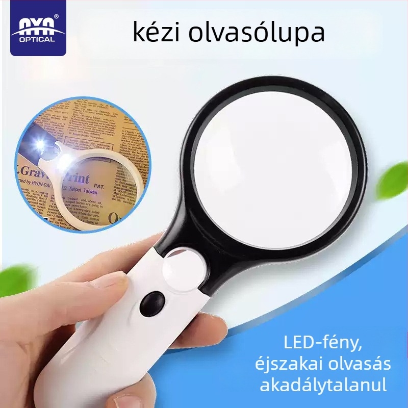 Kézben tartó LED nagyító, magas felbontású optikai lencsével olvasáshoz időseknek, modell 6902
