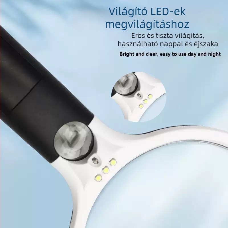 Kézben tartó LED nagyító, magas felbontású optikai lencsével olvasáshoz időseknek, modell 6902