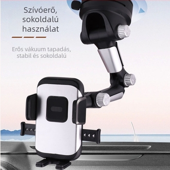 Autótelefon-tartó forgó mechanizmussal, nagy szívófej, műszerfal és szélvédő kompatibilis, ötvözet test, univerzális