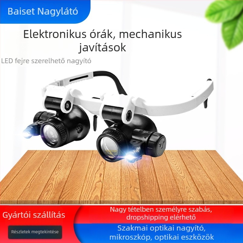 LED fejre szerelhető nagyító szemüveg, 23x, javításhoz és elektronikai feladatokhoz, kézi gravírozás — Modell 9892H-1, Márka Byster