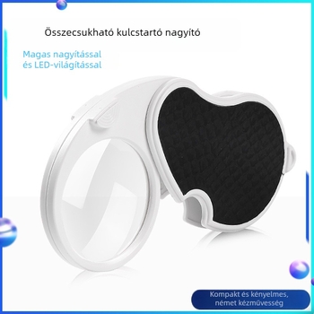 5x összecsukható kulcstartó nagyító 2 LED-del – idősek olvasásához és utazáshoz
