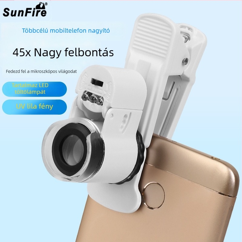 Sun Fire ékszer- és régiségek azonosítására szolgáló nagyító, 45x, telefonhoz rögzítve, modell 9882