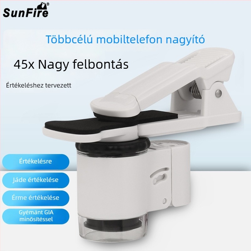 Sun Fire ékszer- és régiségek azonosítására szolgáló nagyító, 45x, telefonhoz rögzítve, modell 9882