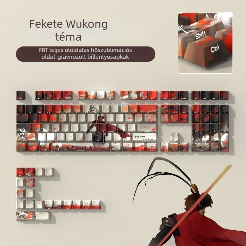 Mitikus Wukong: PBT billentyűsapkák mechanikus billentyűzethez Dye-Sublimation témával, oldalgravírozás és átlátszó testreszabás billentyűzethez és egérhez