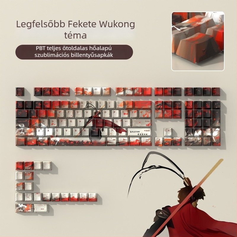 Mitikus Wukong: PBT billentyűsapkák mechanikus billentyűzethez Dye-Sublimation témával, oldalgravírozás és átlátszó testreszabás billentyűzethez és egérhez
