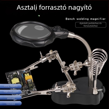 Asztali nagyító lencse klipszes tartóval és LED világítással PCB javításra és forrasztásra