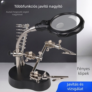 Asztali nagyító lencse klipszes tartóval és LED világítással PCB javításra és forrasztásra